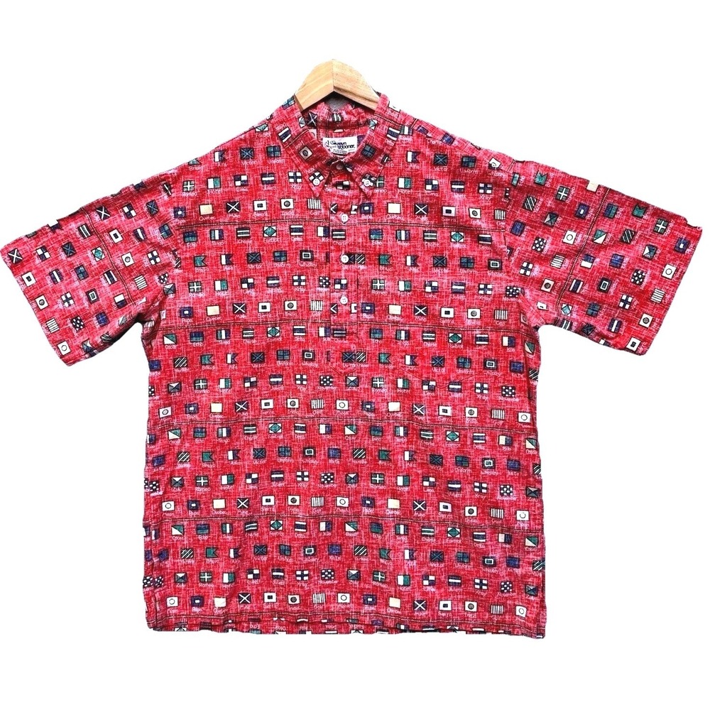 Reyn Spooner Mens XL‎ Red Nautical Signal Flag Hawaiian Shirt Cotton Blend XL
